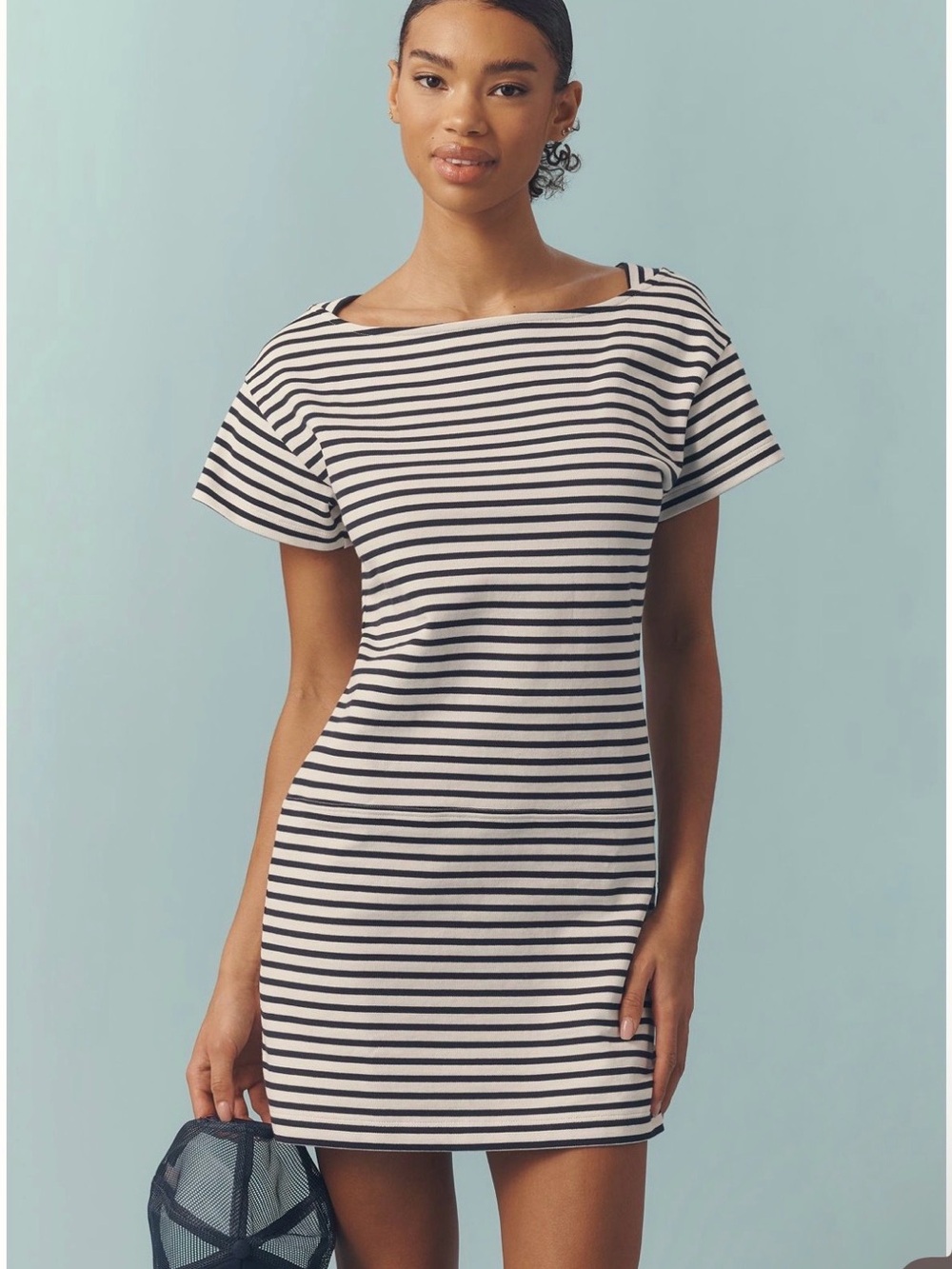 NWT Nation Los Angeles Cotton Rosie Mini Dress in Navy Breton Stripe Size Small